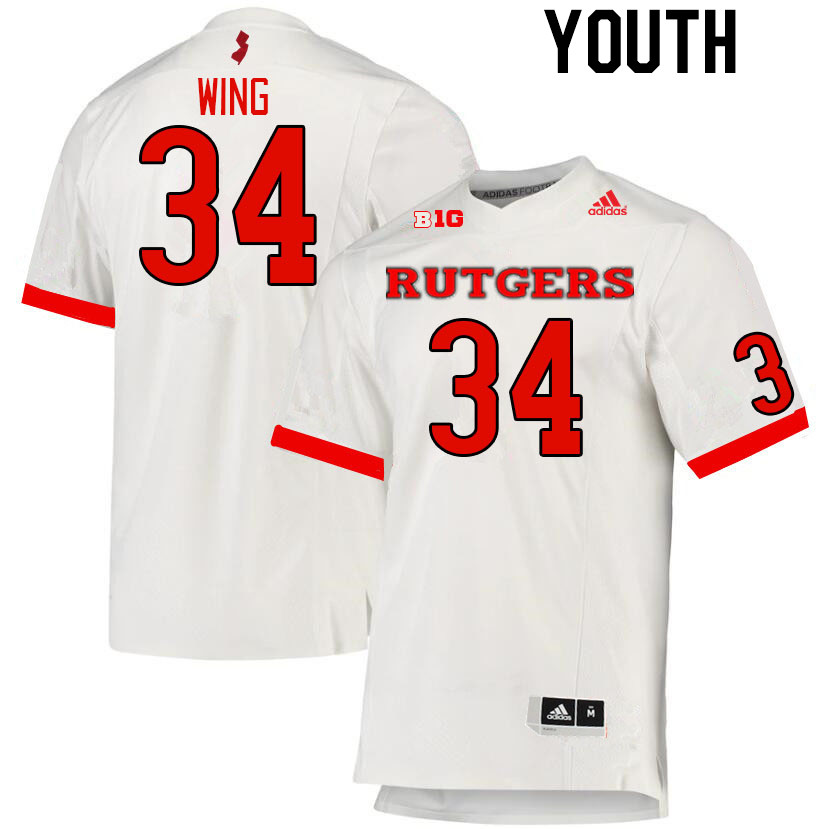 Youth #34 Micah Wing Rutgers Scarlet Knights College Football Jerseys Stitched Sale-White